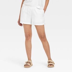 NWT Large - A New Day - Pull-on White Mid-Rise Linen Shorts - Flowy, Pockets